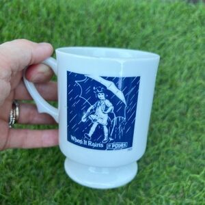 MORTON SALT GIRL Footed Pedestal Coffee Cup Mug 1921 Logo When It Rains It Pours
